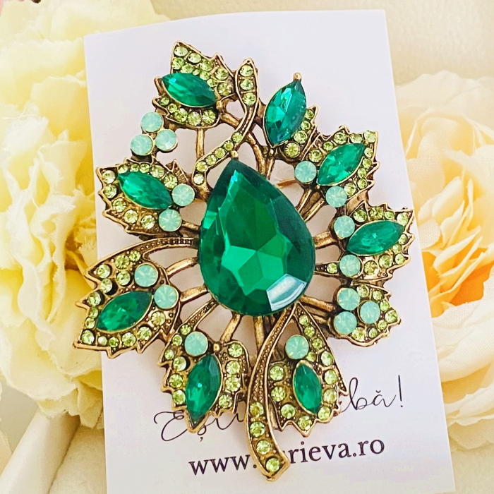 Brosa Frunza Cristale Verzi, Brose Dama, Brose Mari Elegante [2]
