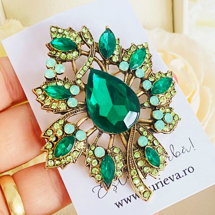 Brosa Frunza Cristale Verzi, Brose Dama, Brose Mari Elegante [5]