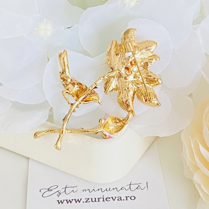 Brosa Floare Roz & Pasare, Brose Dama, Brose Elegante [6]