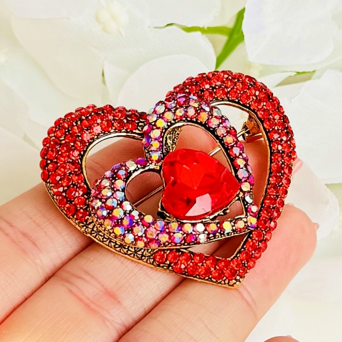 Brosa Inima Cristale Rosii, Brosa Statement, Brose Femei [4]