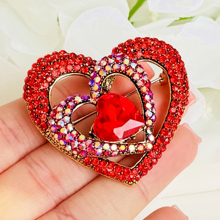 Brosa Inima Cristale Rosii, Brosa Statement, Brose Femei [2]