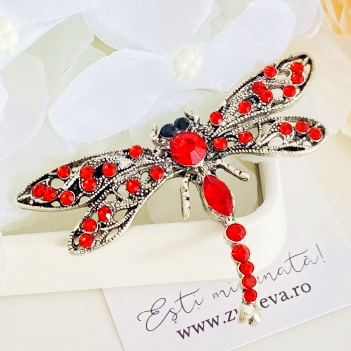 Brosa Libelula Argintie - Rosu, Brose Dama, Brose Elegante [4]