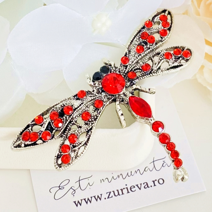 Brosa Libelula Argintie - Rosu, Brose Dama, Brose Elegante [3]