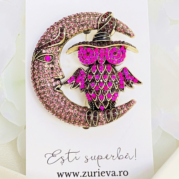 Brosa Bufnita Semiluna Mov, Brosa Dama Femei [2]