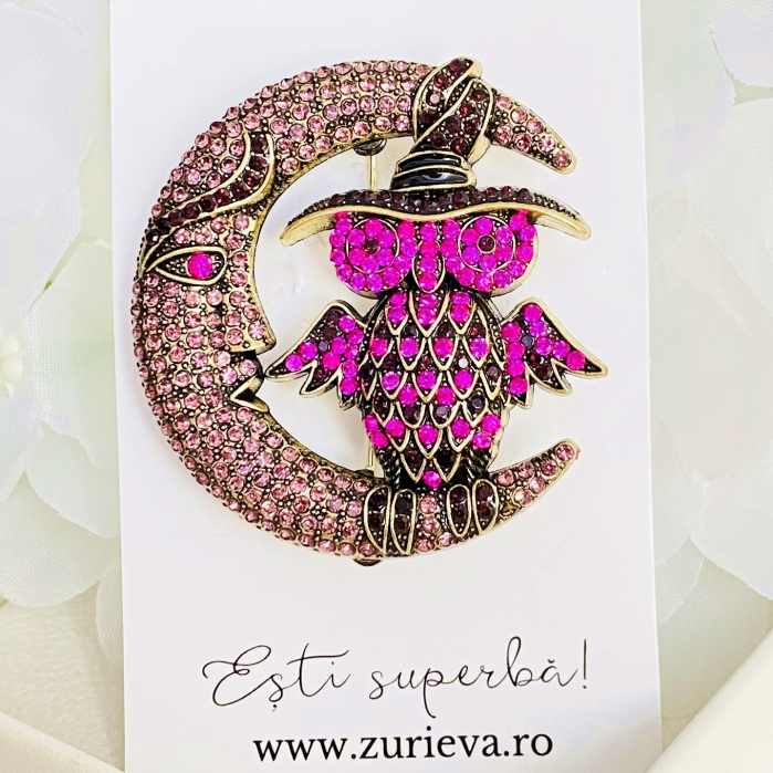 Brosa Bufnita Semiluna Mov, Brosa Dama Femei [6]