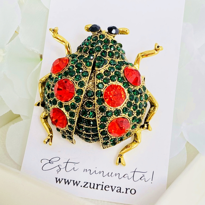 Brosa Buburuza Cristale Verzi, Brosa Dama Femei [4]