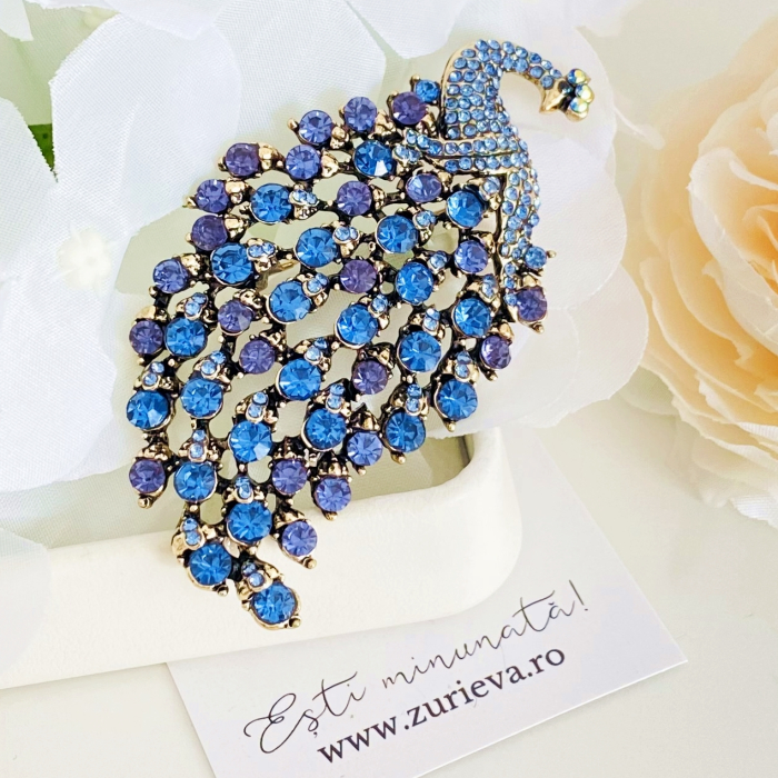 Brosa Paun Cristale Albastre, Brose Dama, Brose Elegante [4]