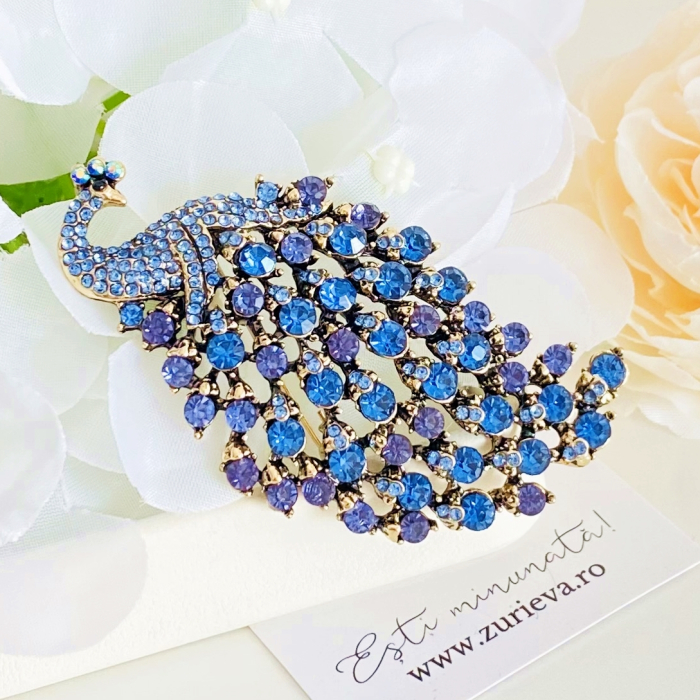 Brosa Paun Cristale Albastre, Brose Dama, Brose Elegante [3]