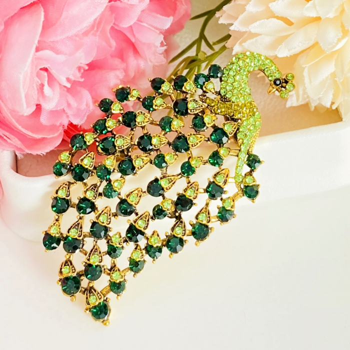 Brosa Paun Cristale Verzi, Brosa Dama Femei [5]