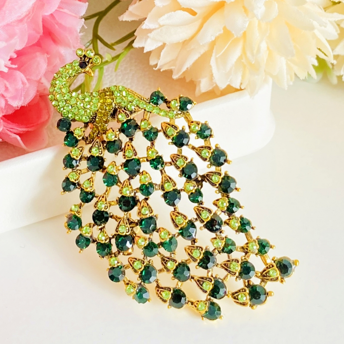 Brosa Paun Cristale Verzi, Brosa Dama Femei [3]