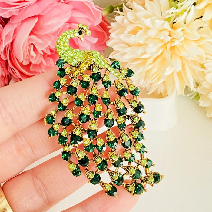 Brosa Paun Cristale Verzi, Brosa Dama Femei [1]