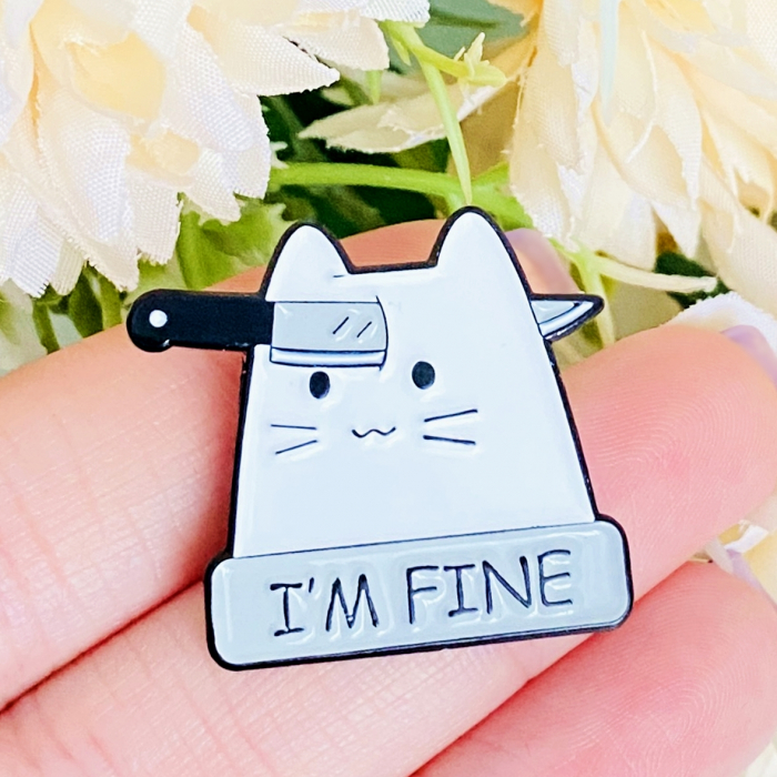 Brosa Pin Pisica I'm Fine, Brosa Dama Femei [6]