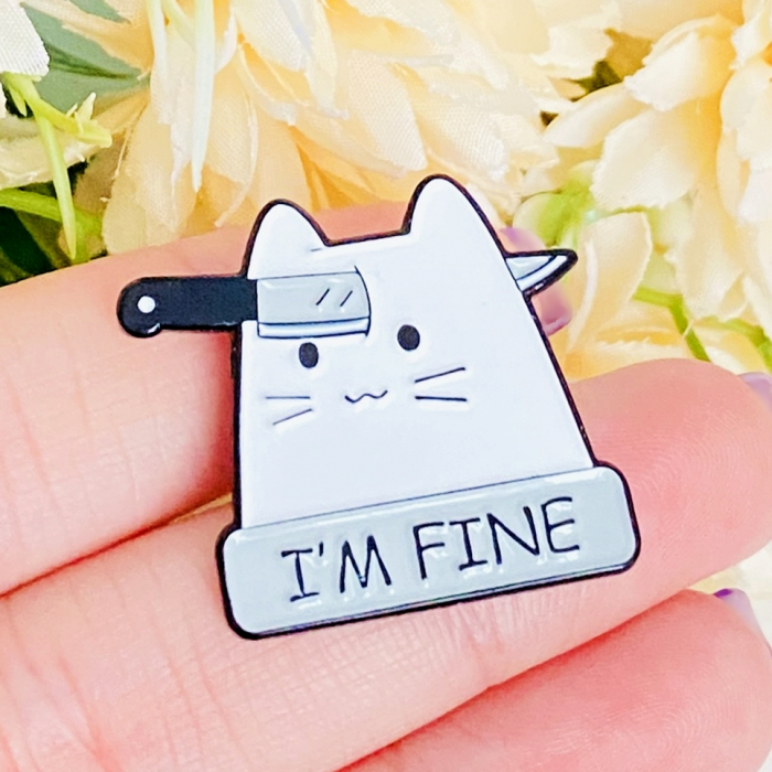 Brosa Pin Pisica I'm Fine, Brosa Dama Femei [3]