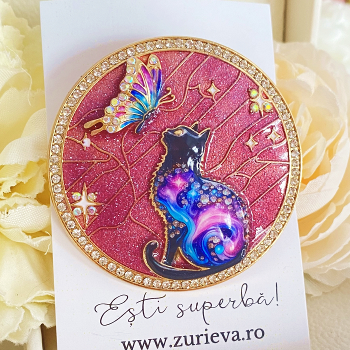 Brosa Pisica Mov cu Fluture, Brose Dama, Brose Mari Elegante [6]