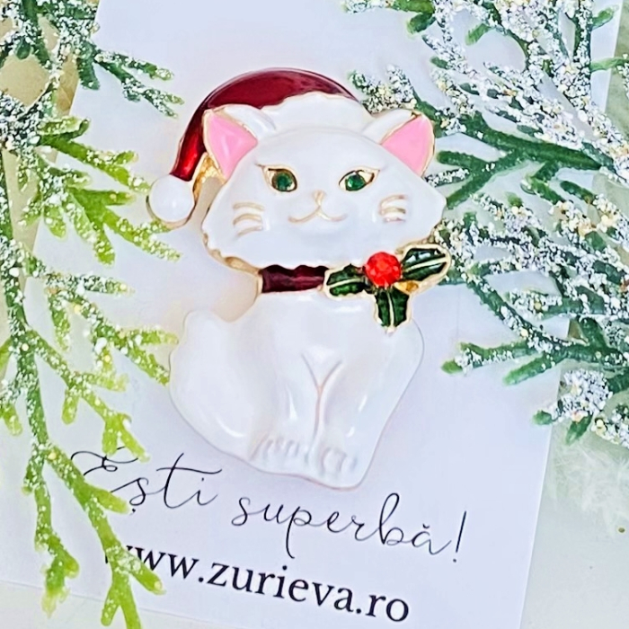 Brosa Pisica Alba Craciun, Brosa Statement, Brose Femei [1]