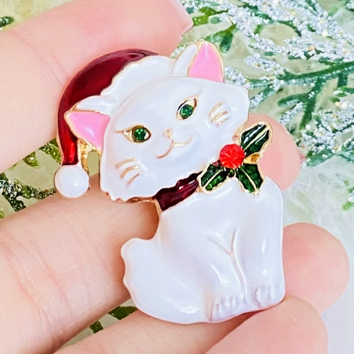 Brosa Pisica Alba Craciun, Brosa Statement, Brose Femei [5]