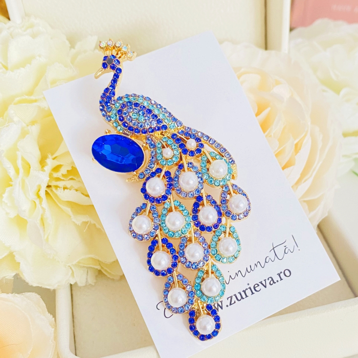 Brosa Paun Albastru cu Perle, Brose Dama, Brose Mari Elegante [10]
