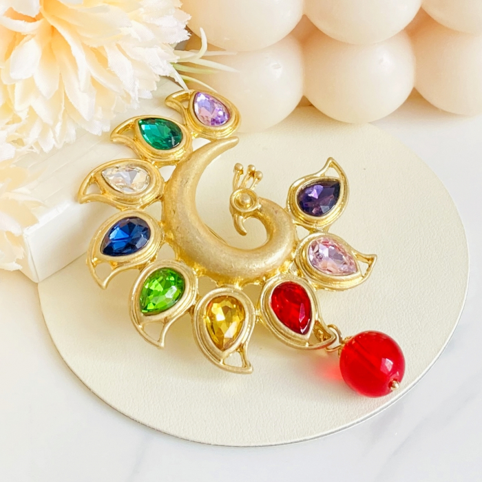 Brosa Paun Cristale Colorate, Brosa Statement, Brose Femei [2]