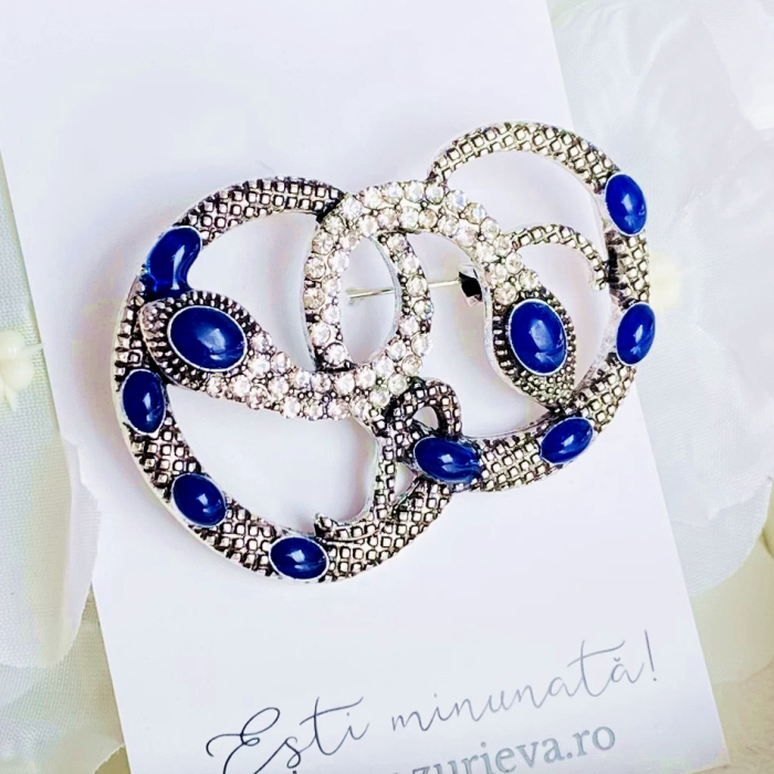 Brosa Serpi Cristale Albastre, Brosa Dama Femei [6]