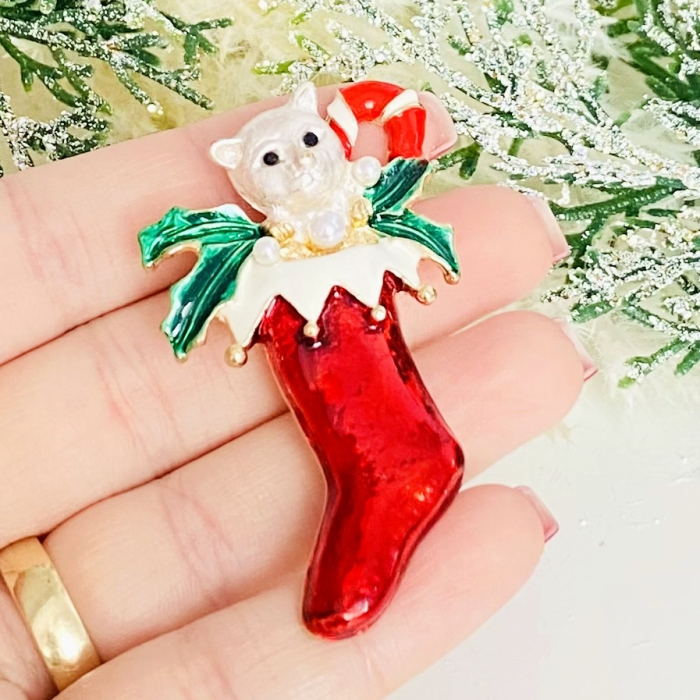 Brosa Soseta Craciun Pisica, Brosa Statement, Brose Femei [8]