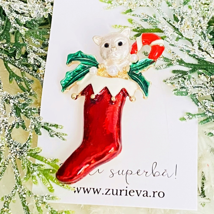 Brosa Soseta Craciun Pisica, Brosa Statement, Brose Femei [7]