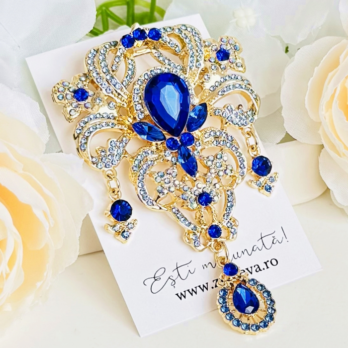 Brosa Statement Cristale Albastre, Brosa Dama, Brose Elegante [6]