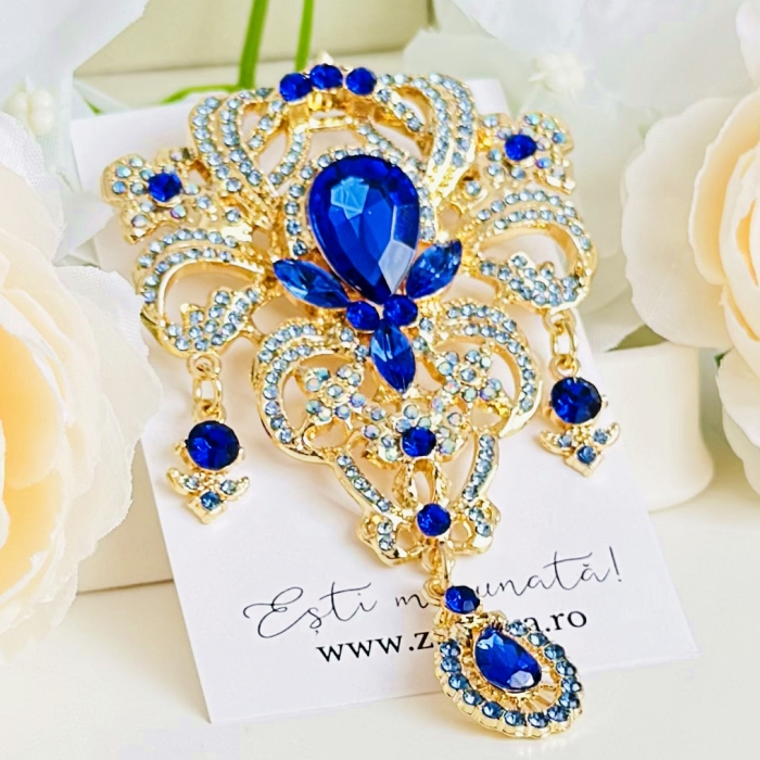 Brosa Statement Cristale Albastre, Brosa Dama, Brose Elegante [2]