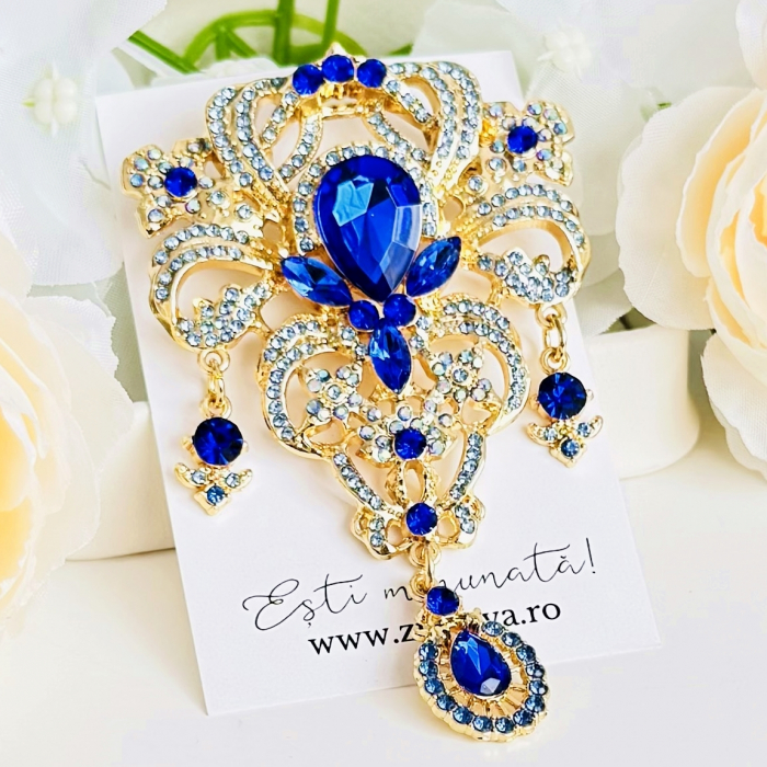 Brosa Statement Cristale Albastre, Brosa Dama, Brose Elegante [5]