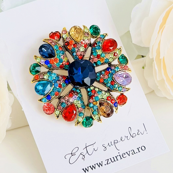 Brosa Floare Cristale Multicolore, Brosa Dama Femei, Brose Statement [2]