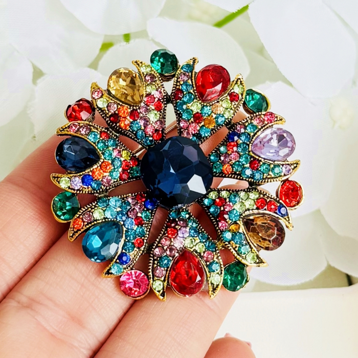 Brosa Floare Cristale Multicolore, Brosa Dama Femei, Brose Statement [3]