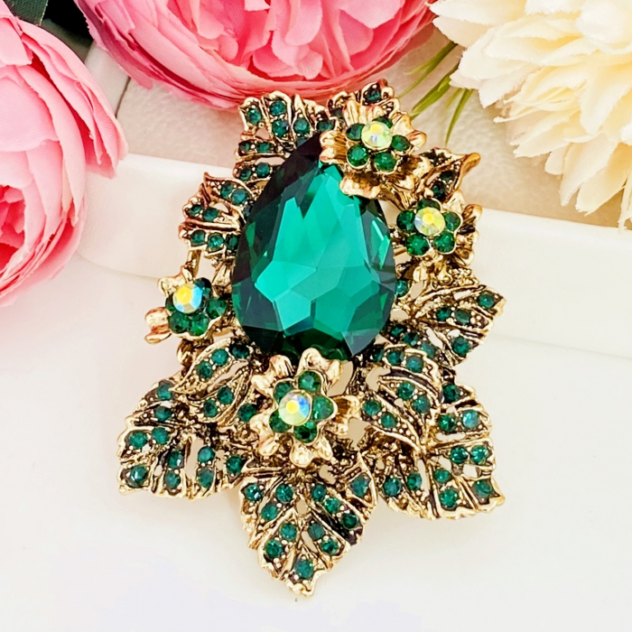 Brosa Cristale Verde Smarald, Brosa Statement, Brose Femei [2]