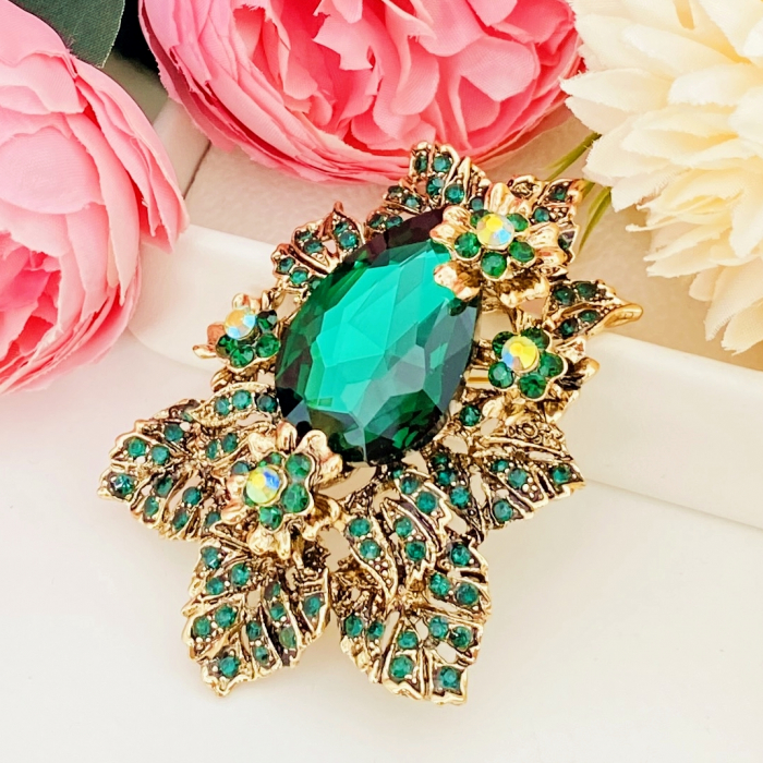 Brosa Cristale Verde Smarald, Brosa Statement, Brose Femei [6]