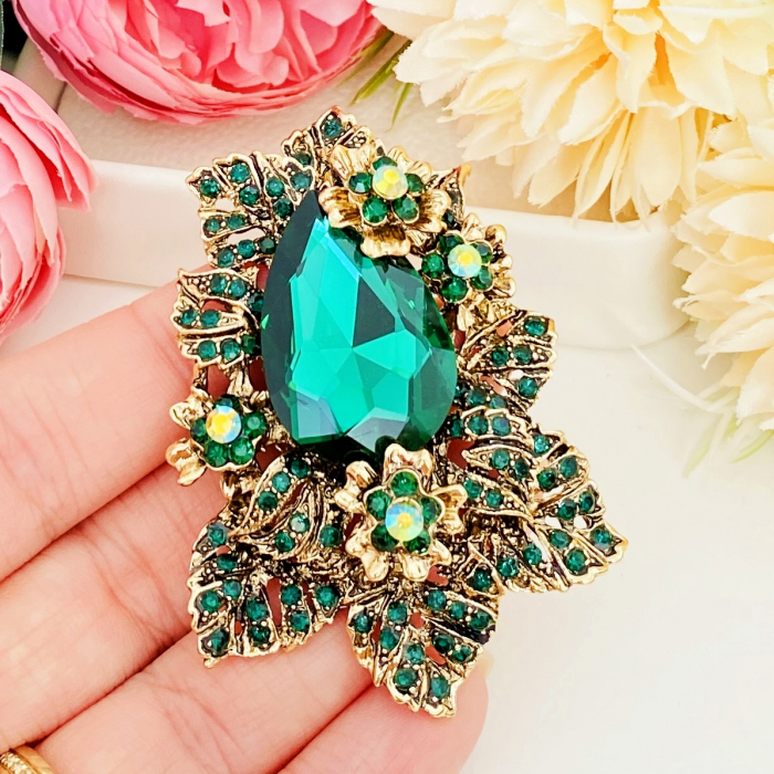 Brosa Cristale Verde Smarald, Brosa Statement, Brose Femei [4]