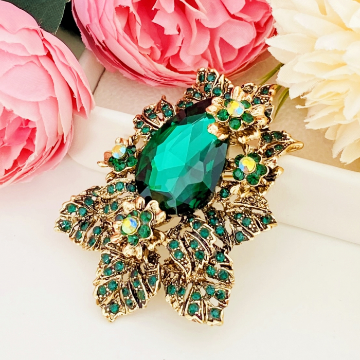 Brosa Cristale Verde Smarald, Brosa Statement, Brose Femei [3]