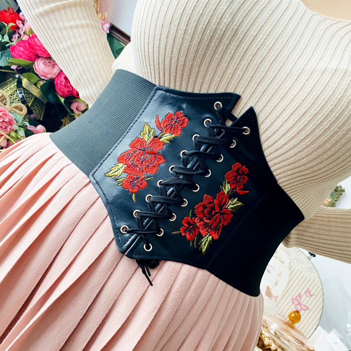 Centura Brau Negru Brodat, Curea Dama, Curele Femei [5]