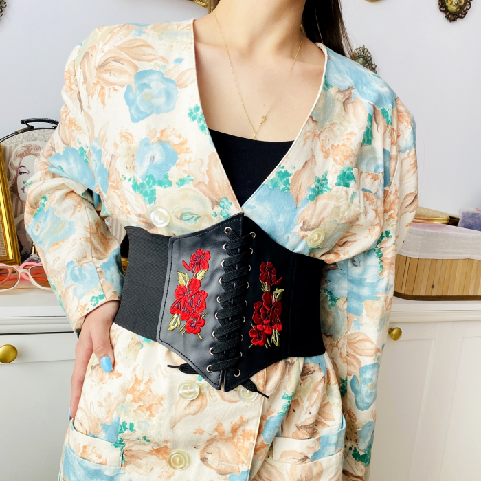 Centura Brau Negru Brodat, Curea Dama, Curele Femei [3]