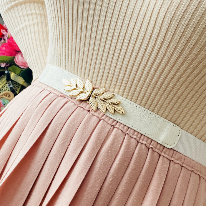 Centura Elastica Alba - Catarama Frunze Aurii, Curea Dama, Curele Femei [3]