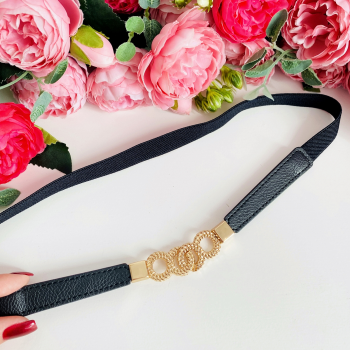 Centura Elastica Neagra - Catarama Aurie, Curea Dama, Curele Femei [1]