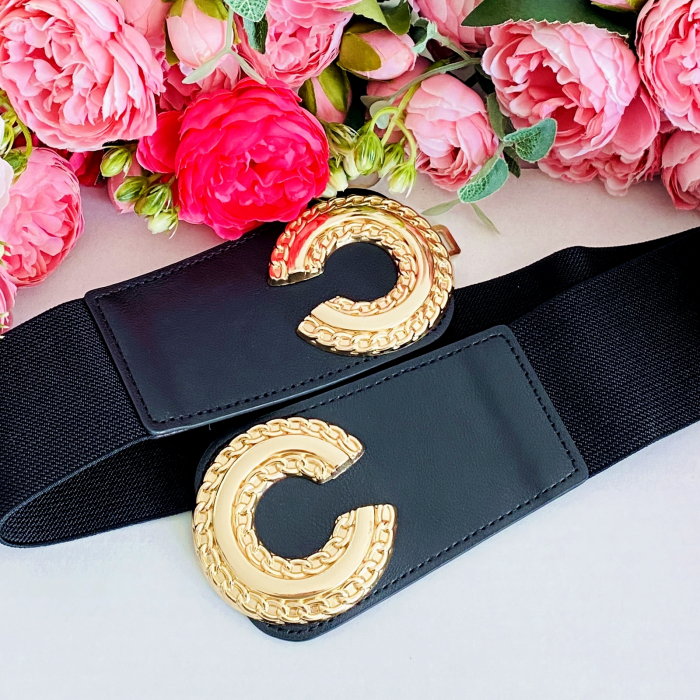 Centura Elastica Neagra - Catarama Aurie CC, Curea Dama, Curele Femei [4]