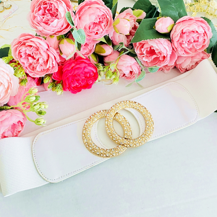 Centura Elastica Alba - Catarama Aurie, Curea Dama, Curele Femei [5]