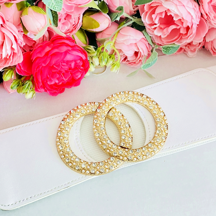 Centura Elastica Alba - Catarama Aurie, Curea Dama, Curele Femei [2]