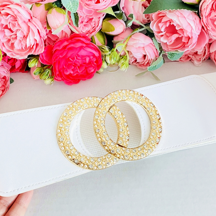 Centura Elastica Alba - Catarama Aurie, Curea Dama, Curele Femei [4]