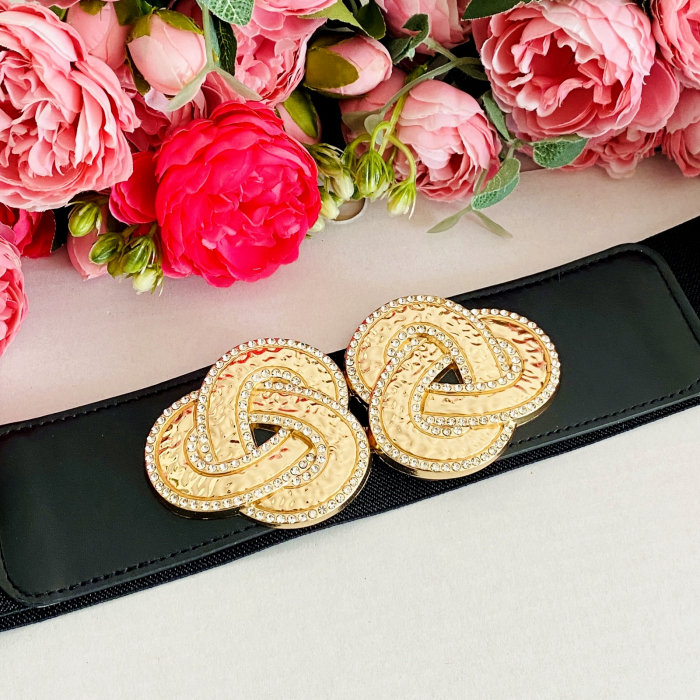 Centura Elastica Neagra - Catarama Gold Knot, Curea Dama, Curele Femei [3]