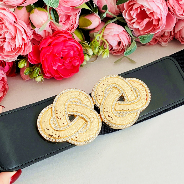Centura Elastica Neagra - Catarama Gold Knot, Curea Dama, Curele Femei [6]