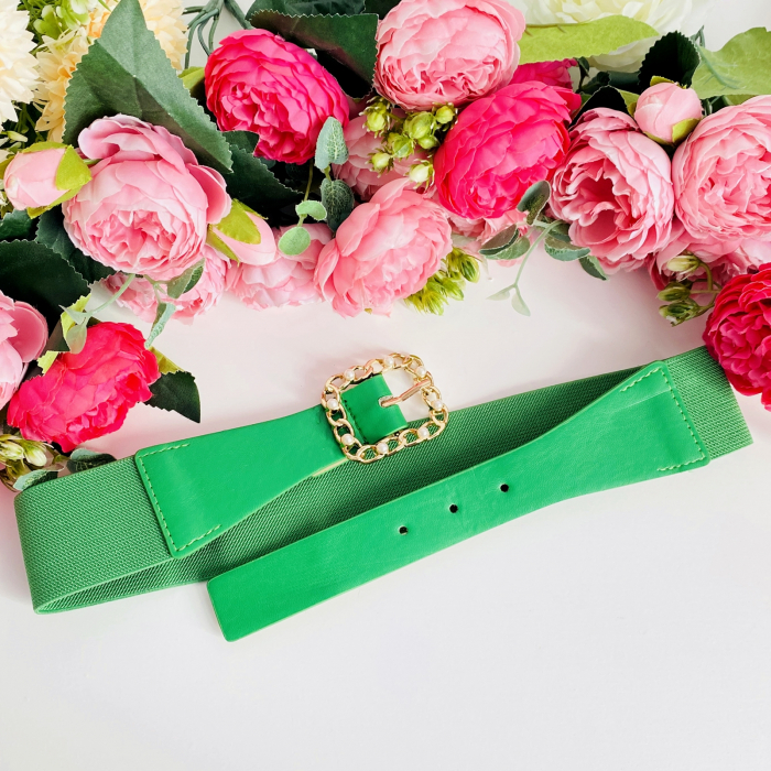 Centura Elastica Verde - Catarama Aurie Perle, Curea Dama, Curele Femei [2]