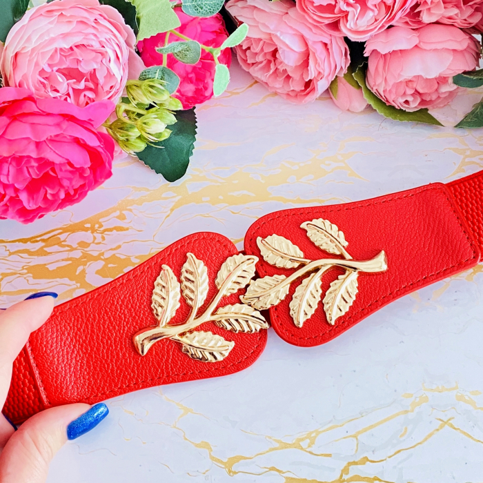 Centura Elastica Rosie - Catarama Frunze Aurii, Curea Dama, Curele Femei [4]