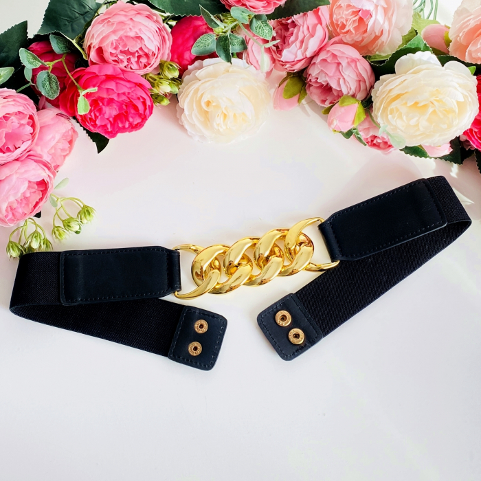 Centura Elastica Neagra - Catarama Aurie, Curea Dama, Curele Femei [4]