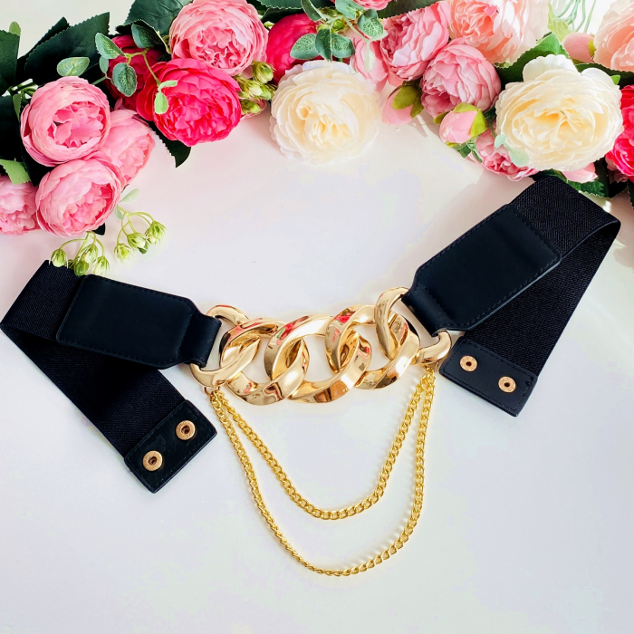 Centura Elastica Neagra - Catarama Aurie, Curea Dama, Curele Femei [5]