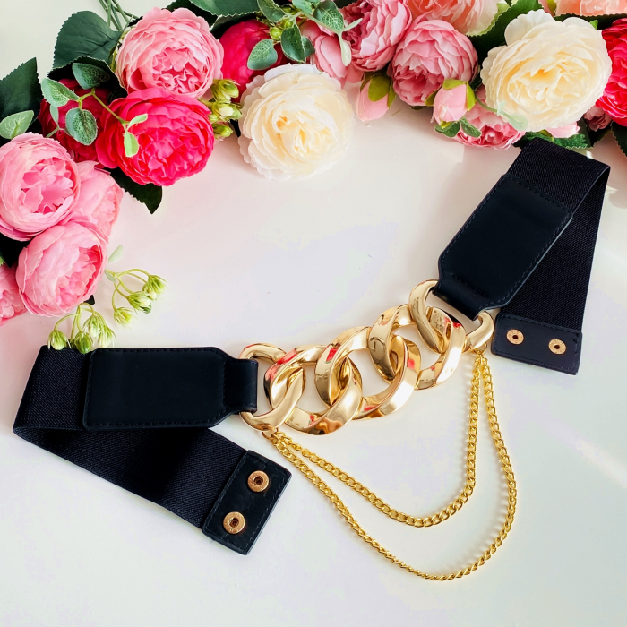 Centura Elastica Neagra - Catarama Aurie, Curea Dama, Curele Femei [6]