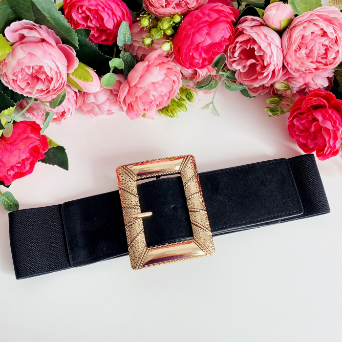 Centura Elastica Neagra - Catarama Aurie, Curea Dama, Curele Femei [2]